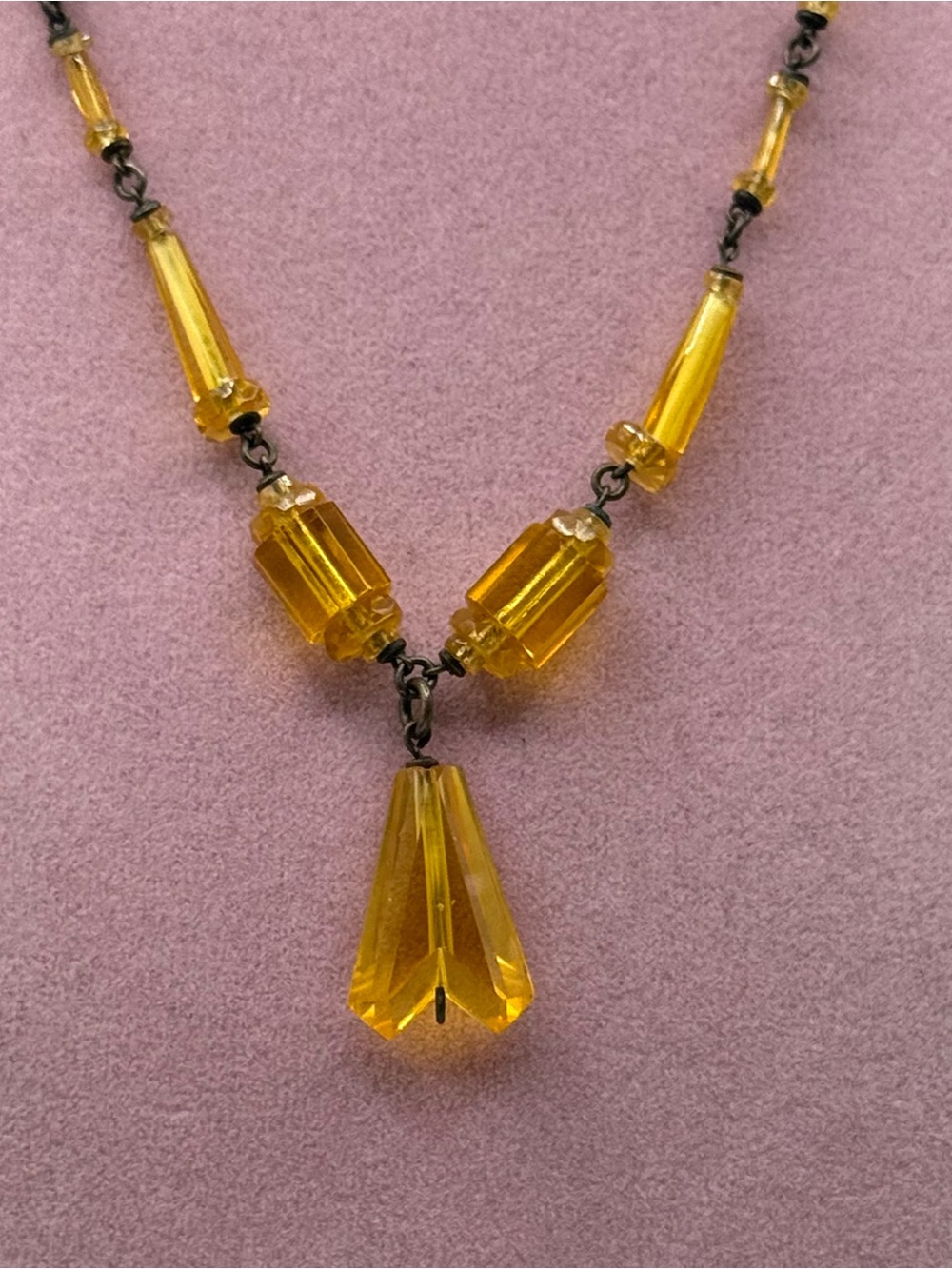 Vintage Amber yellow Glass Pendant Necklace - Elegant Yellow Necklace - Picture 5 of 7